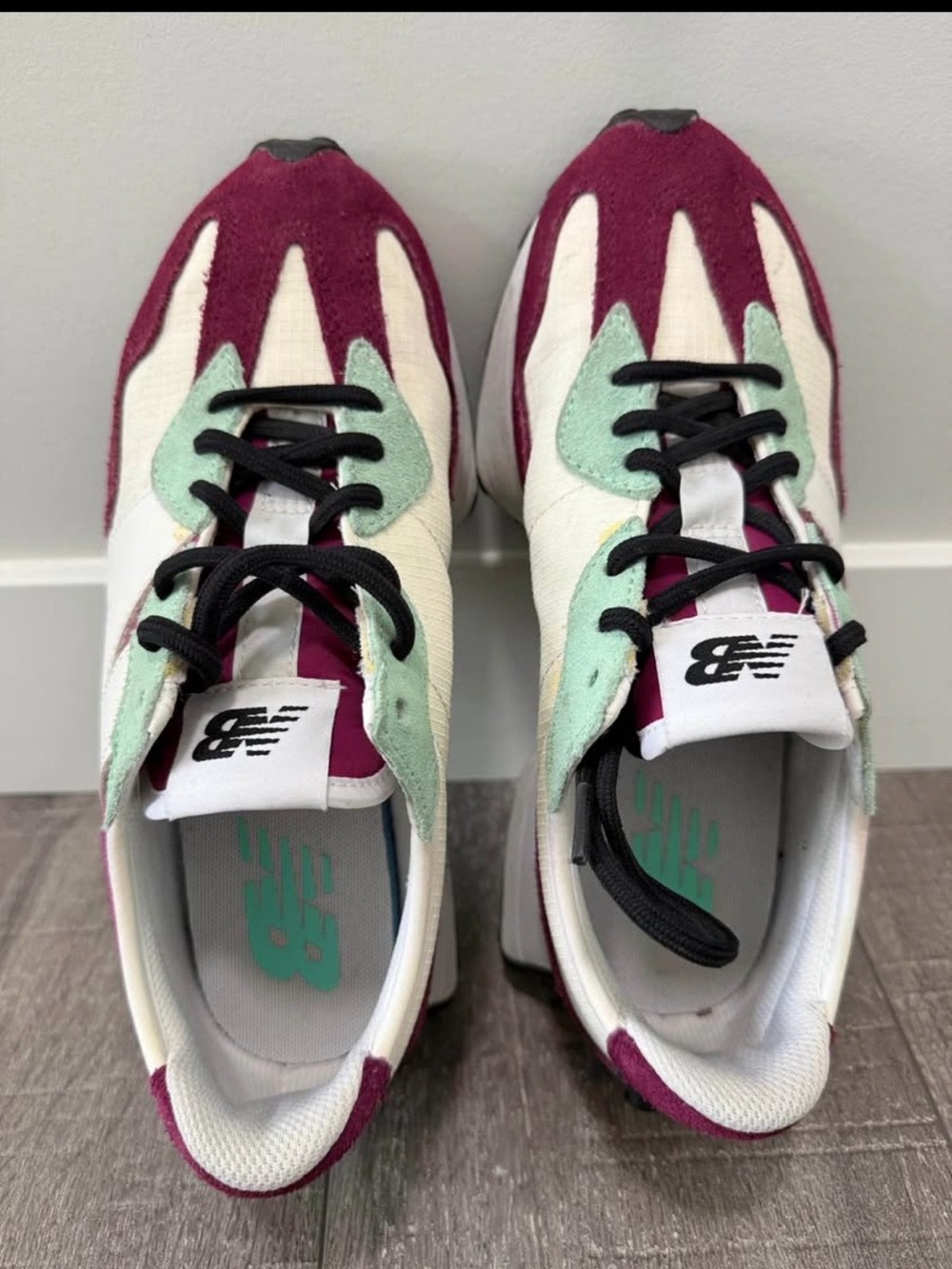 New Balance White, Burgundy & Mint Retro-Style Sneakers
